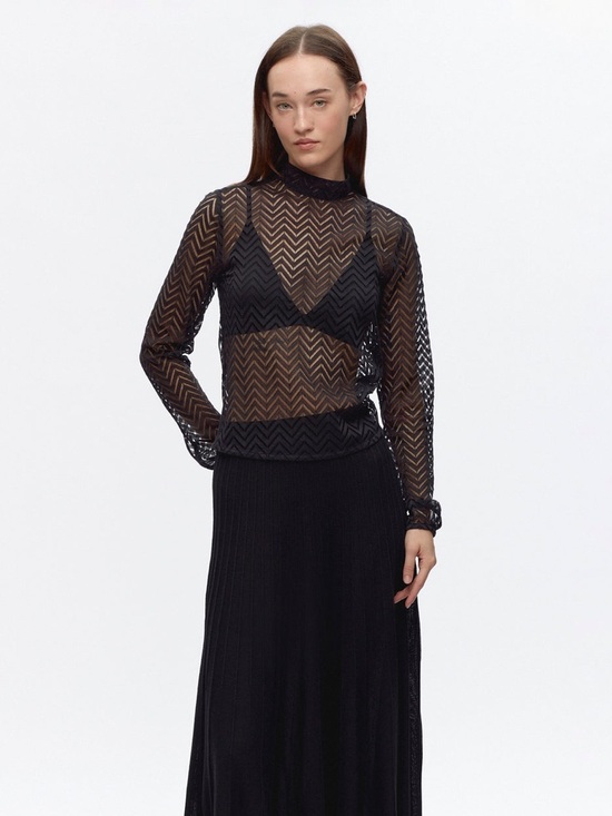 KOTN Tops - KOTN Black Sheer Chevron Long-Sleeve Top